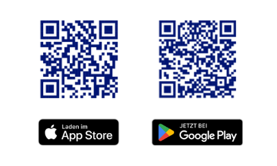 QR Codes für Download der GLS Banking App im App Store (links) und im in Google Play