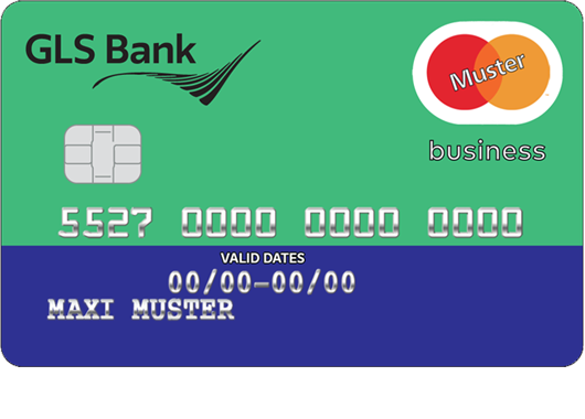 Abbildung der GLS Mastercard Business: grüne und dunkelblaue Farbfläche