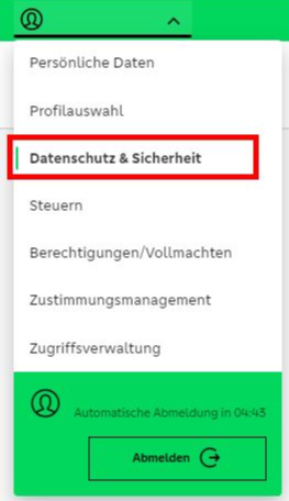 Screenshot App Menü "Datenschutz und Sicherheit"