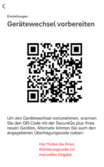 Screenshot Gerätewechsel vorbereiten mit der SecureGo Plus App