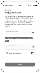 Screenshot Einrichtung der SecureGo Plus App