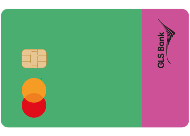Abbildung der GLS Mastercard Gold: grüne und pinke Farbfläche