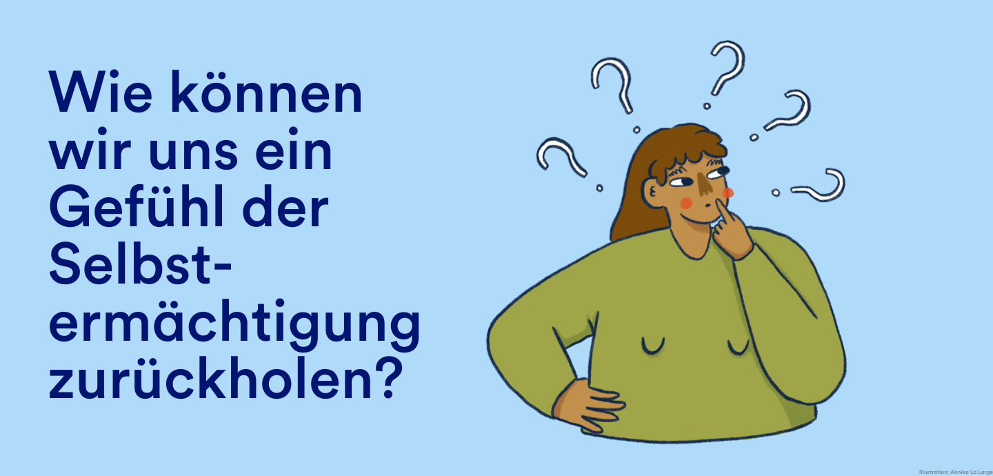 Illustration einer Frau mit vielen Fragezeichen um den Kopf