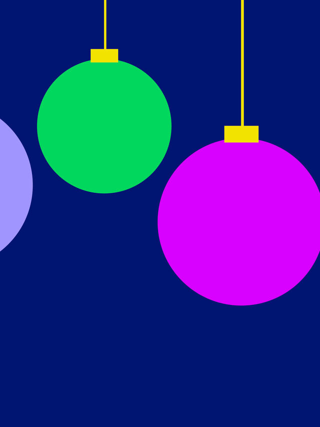 Illustration: Bunte Christbaumkugeln vor blauem Hintergrund