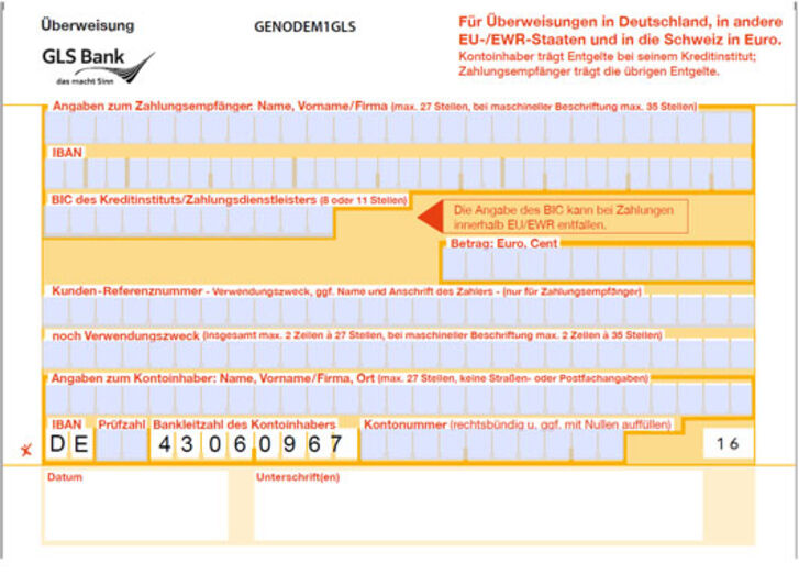 SEPA Ueberweisung interaktives Formular