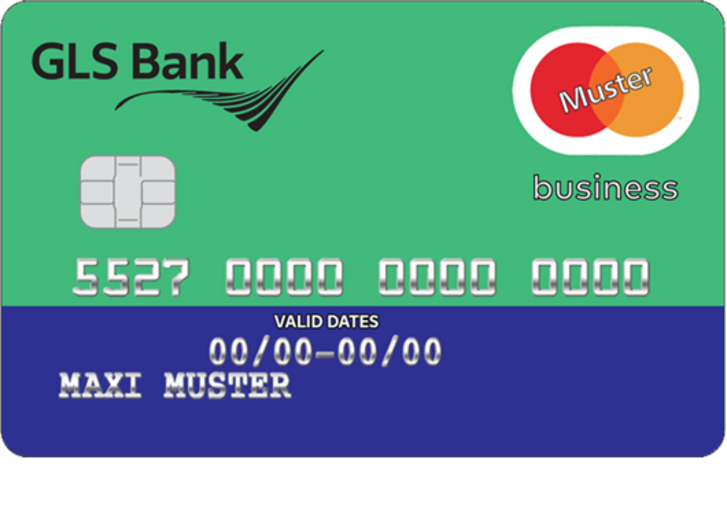 Abbildung der GLS Mastercard Business: grüne und dunkelblaue Farbfläche