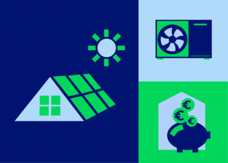 Illu zum GLS Solarrechner: Photovoltaikanlage, Wärmepumpe und Fördermittelradar 